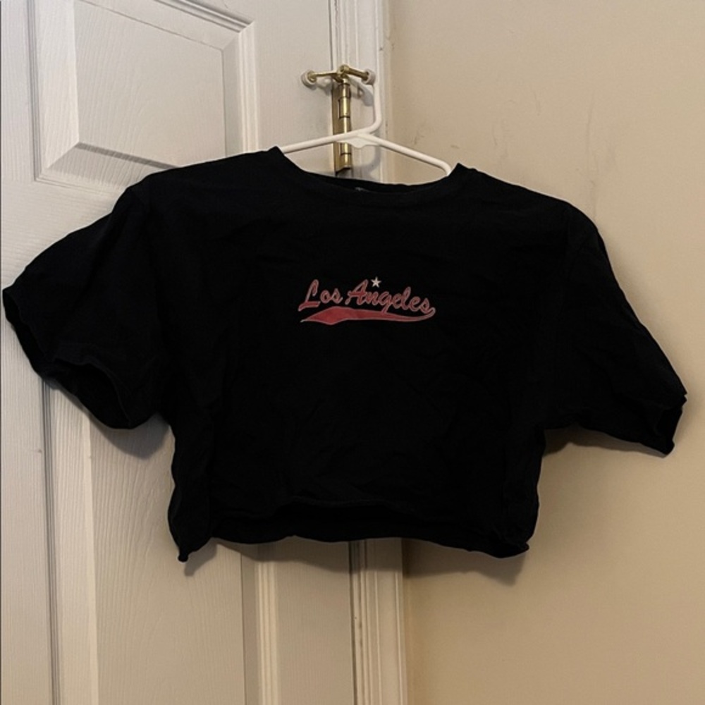 Trendy Black Crop Top with Pink Graphic